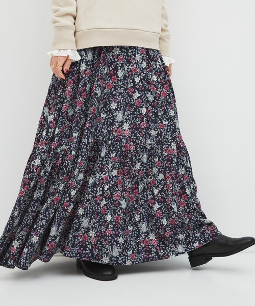 Libra Cue（リブラ キュー）の「ビンテージライクボタニカルプリントスカート（スカート・レディース・アイボリー/ネイビー/イエロー・FREE）」の5枚目の写真