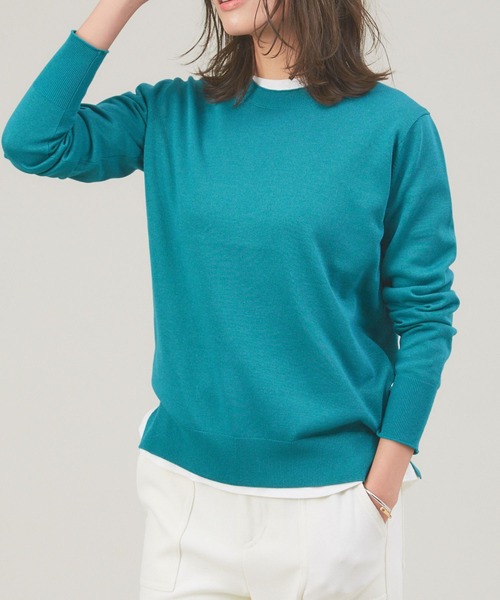 qualite(カリテ)の「バイカラーハイゲージニット/オフィスカジュアル(ニット/セーター・レディース・イエロー/ピンク系その他2/グリーン・フリー)」の1枚目の写真