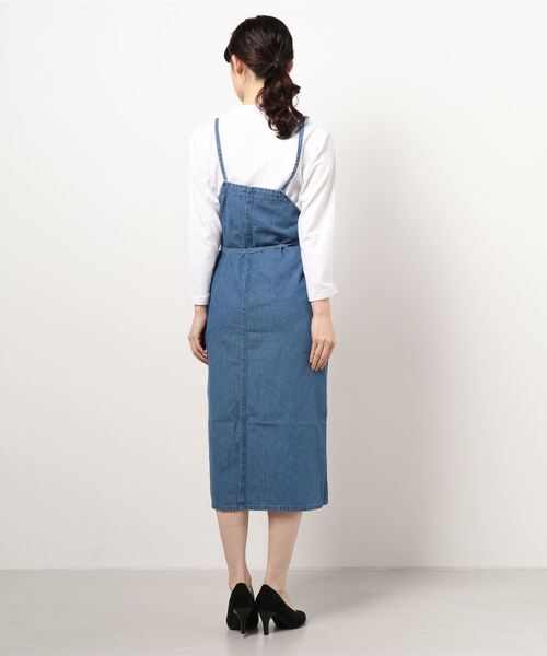 肩紐外せるサイドプリーツデニムジャンパースカート 25SS：インディゴ