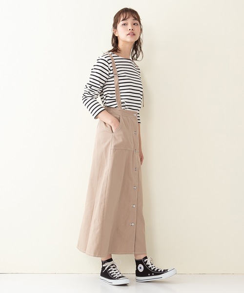 OUTDOOR PRODUCTS APPAREL(アウトドアプロダクツアパレル)の「ベイカーポケットジャンスカ(サロペット/オーバーオール・レディース・ブルー系その他/カーキ/ワンウォッシュ/サンドベージュ・MEDIUM/LARGE)」の2枚目の写真