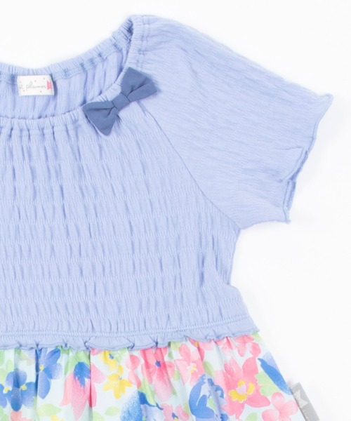 KP(ケーピー)の「シャーリング天竺とタイプライター花プリントドッキングワンピース(100-130cm)(ワンピース・キッズ・ブルー/ベビーピンク・130cm/100cm/120cm/110cm)」の7枚目の写真