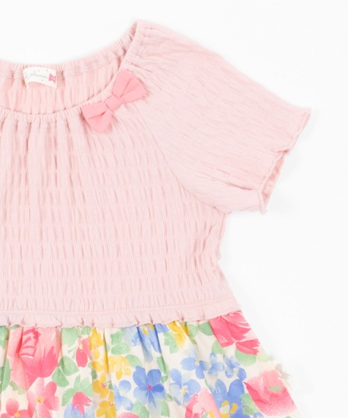 KP(ケーピー)の「シャーリング天竺とタイプライター花プリントドッキングワンピース(100-130cm)(ワンピース・キッズ・ブルー/ベビーピンク・130cm/100cm/120cm/110cm)」の8枚目の写真