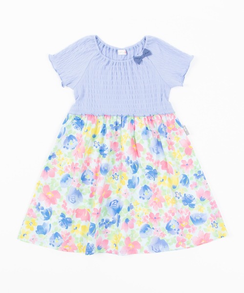 KP(ケーピー)の「シャーリング天竺とタイプライター花プリントドッキングワンピース(100-130cm)(ワンピース・キッズ・ブルー/ベビーピンク・130cm/100cm/120cm/110cm)」の13枚目の写真