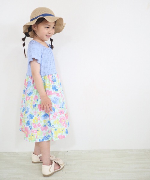 KP(ケーピー)の「シャーリング天竺とタイプライター花プリントドッキングワンピース(100-130cm)(ワンピース・キッズ・ブルー/ベビーピンク・130cm/100cm/120cm/110cm)」の12枚目の写真