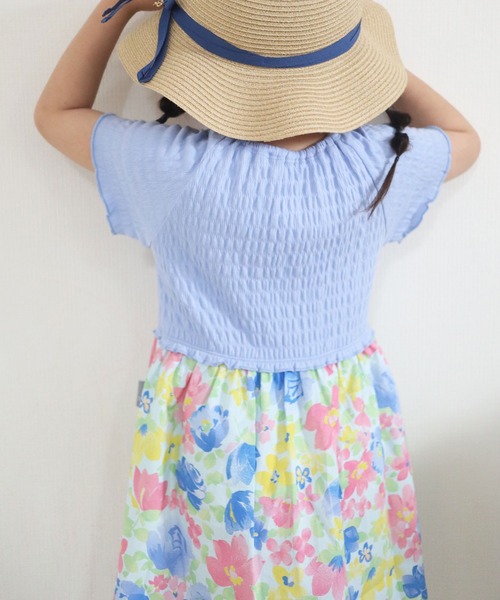 KP(ケーピー)の「シャーリング天竺とタイプライター花プリントドッキングワンピース(100-130cm)(ワンピース・キッズ・ブルー/ベビーピンク・130cm/100cm/120cm/110cm)」の11枚目の写真