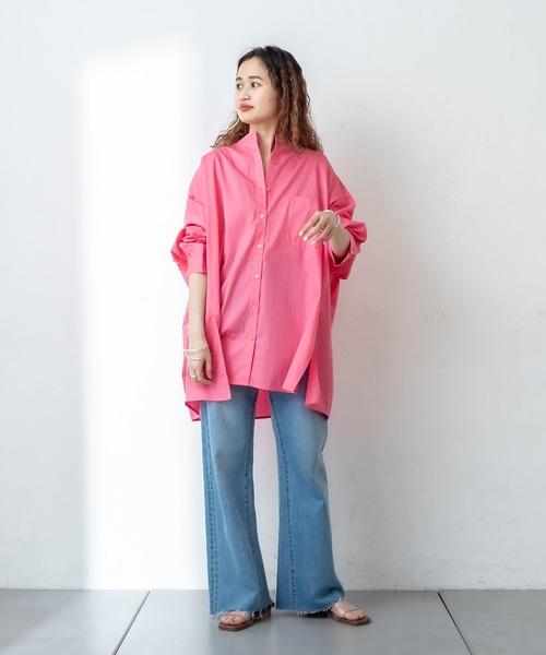 mystic(ミスティック)の「BACKタックBIGシャツ(シャツ/ブラウス・レディース・チャコールグレー/オフホワイト/ピンク/イエロー・FREE)」の4枚目の写真