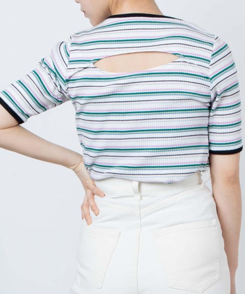 DuKKah（デュカ）の「Dukkah/【低身長向け】マルチボーダーバックオープンT（Tシャツ/カットソー・レディース・オレンジ系その他/ホワイト系その他・X-SMALL）」の2枚目の写真