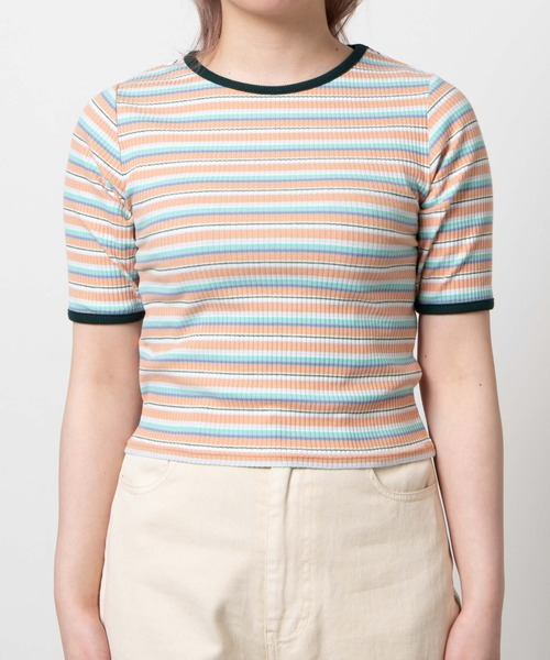 DuKKah（デュカ）の「Dukkah/【低身長向け】マルチボーダーバックオープンT（Tシャツ/カットソー・レディース・オレンジ系その他/ホワイト系その他・X-SMALL）」の12枚目の写真