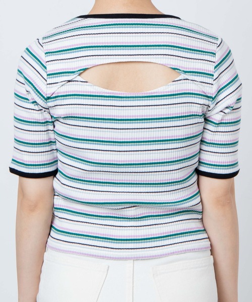 DuKKah（デュカ）の「Dukkah/【低身長向け】マルチボーダーバックオープンT（Tシャツ/カットソー・レディース・オレンジ系その他/ホワイト系その他・X-SMALL）」の10枚目の写真