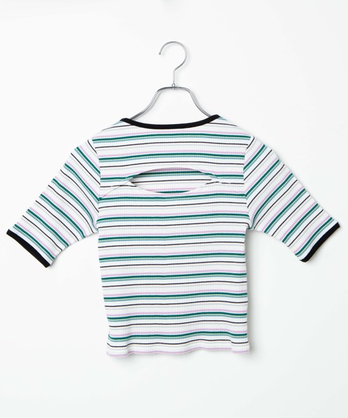 DuKKah（デュカ）の「Dukkah/【低身長向け】マルチボーダーバックオープンT（Tシャツ/カットソー・レディース・オレンジ系その他/ホワイト系その他・X-SMALL）」の5枚目の写真