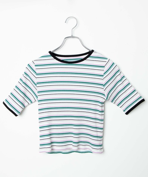 DuKKah（デュカ）の「Dukkah/【低身長向け】マルチボーダーバックオープンT（Tシャツ/カットソー・レディース・オレンジ系その他/ホワイト系その他・X-SMALL）」の3枚目の写真