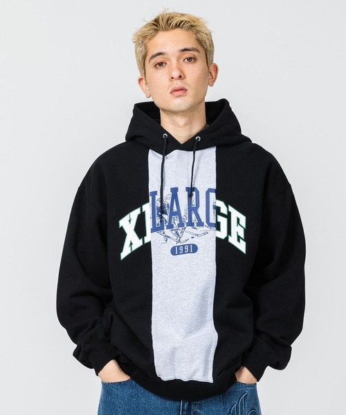 XLARGE（エクストララージ）の「PATCHWORK PULLOVER HOODED SWEAT（パーカー・メンズ・ブラック/ネイビー/バーガンディー・S/M/L/XL）」の2枚目の写真