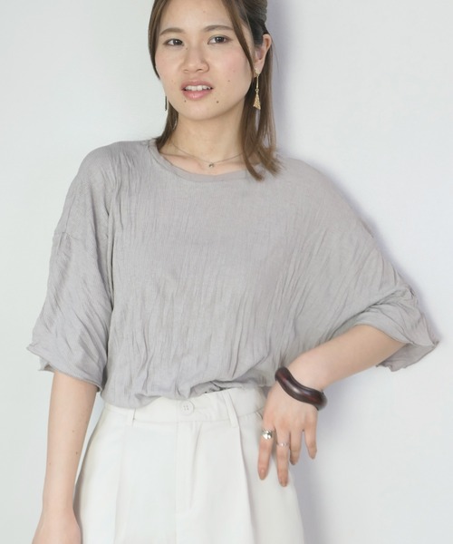 CORNERS（コーナーズ）の「シワ加工テレコBIGTシャツ（Tシャツ/カットソー・レディース・ブラック/グレイッシュベージュ/ベージュ系その他/レンガ・FREE）」の3枚目の写真