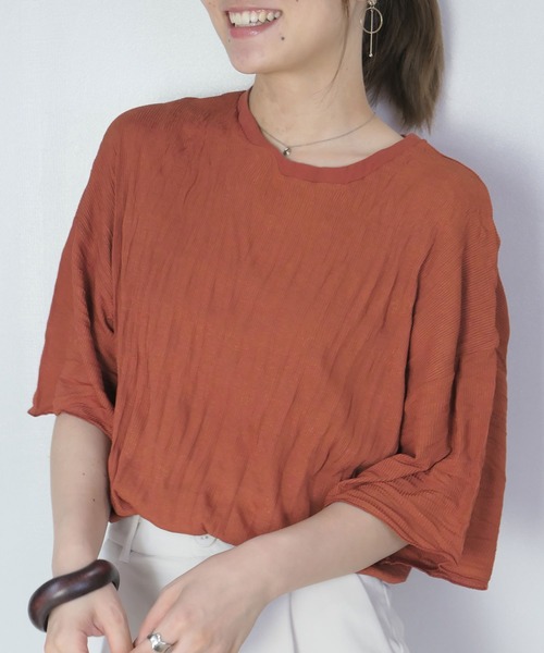 CORNERS（コーナーズ）の「シワ加工テレコBIGTシャツ（Tシャツ/カットソー・レディース・ブラック/グレイッシュベージュ/ベージュ系その他/レンガ・FREE）」の4枚目の写真