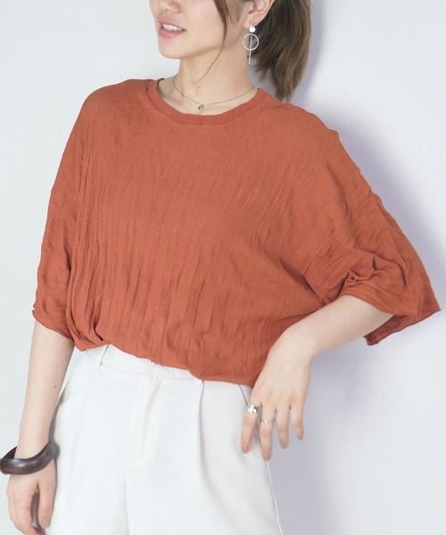 CORNERS（コーナーズ）の「シワ加工テレコBIGTシャツ（Tシャツ/カットソー・レディース・ブラック/グレイッシュベージュ/ベージュ系その他/レンガ・FREE）」の5枚目の写真