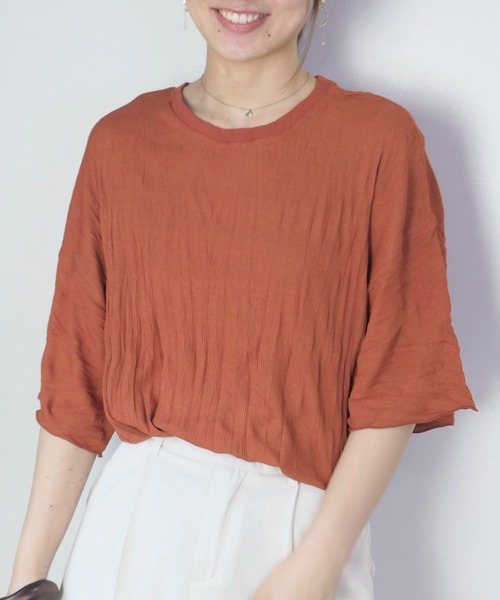 CORNERS（コーナーズ）の「シワ加工テレコBIGTシャツ（Tシャツ/カットソー・レディース・ブラック/グレイッシュベージュ/ベージュ系その他/レンガ・FREE）」の6枚目の写真