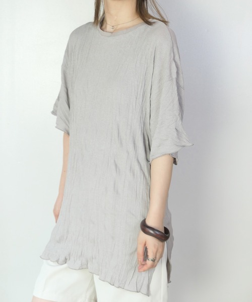 CORNERS（コーナーズ）の「シワ加工テレコBIGTシャツ（Tシャツ/カットソー・レディース・ブラック/グレイッシュベージュ/ベージュ系その他/レンガ・FREE）」の8枚目の写真