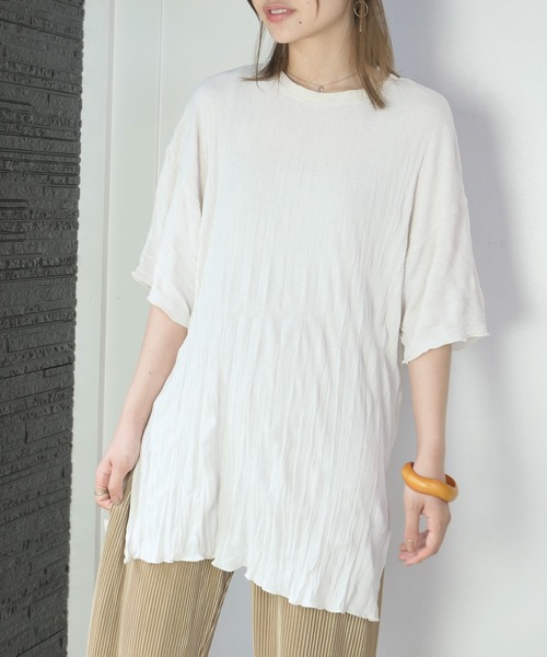 CORNERS（コーナーズ）の「シワ加工テレコBIGTシャツ（Tシャツ/カットソー・レディース・ブラック/グレイッシュベージュ/ベージュ系その他/レンガ・FREE）」の10枚目の写真