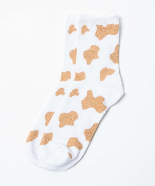 WEGO（ウィゴー）の「WEGO/カウ柄ソックス（ソックス/靴下・レディース・ブラック/ベージュ・23-25cm）」の2枚目の写真