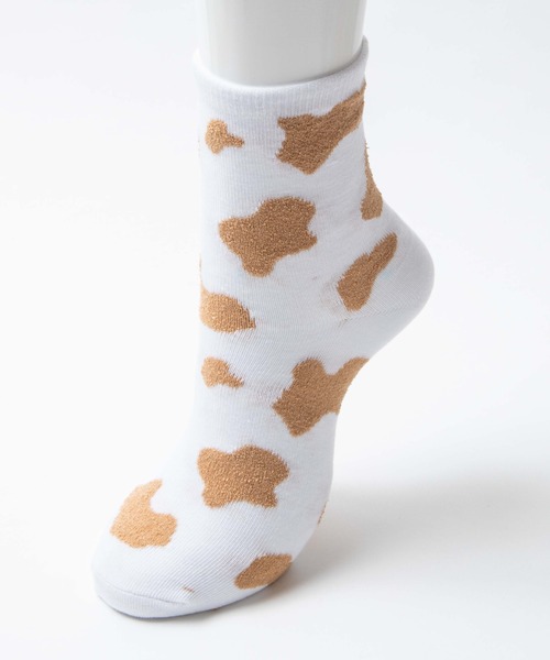 WEGO（ウィゴー）の「WEGO/カウ柄ソックス（ソックス/靴下・レディース・ブラック/ベージュ・23-25cm）」の8枚目の写真