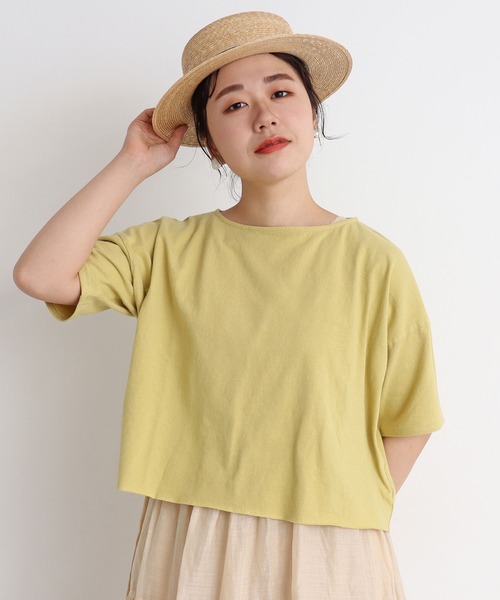 aimer le mieux(エメルミュー)の「aimer ショート丈 製品染めボートネックプルオーバー(Tシャツ/カットソー・レディース・ブラック/ブラウン/イエロー/アイボリー/ボルドー・FREE)」の5枚目の写真