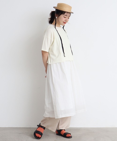 aimer le mieux(エメルミュー)の「aimer ショート丈 製品染めボートネックプルオーバー(Tシャツ/カットソー・レディース・ブラック/ブラウン/イエロー/アイボリー/ボルドー・FREE)」の19枚目の写真