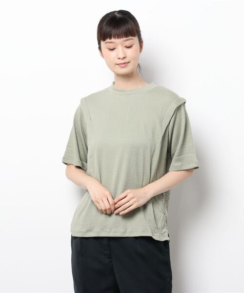 Lugnoncure（ルノンキュール）の「肩タックシャーリング天竺プルオーバー（Tシャツ/カットソー・レディース・カーキ/オフホワイト/ブラウン・ﾌﾘ-）」の7枚目の写真