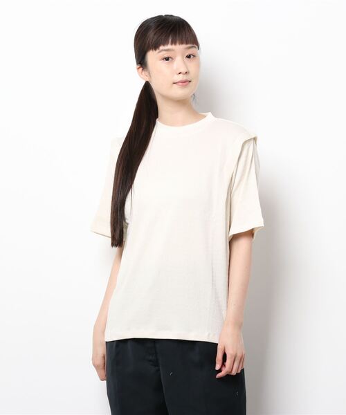 Lugnoncure（ルノンキュール）の「肩タックシャーリング天竺プルオーバー（Tシャツ/カットソー・レディース・カーキ/オフホワイト/ブラウン・ﾌﾘ-）」の6枚目の写真