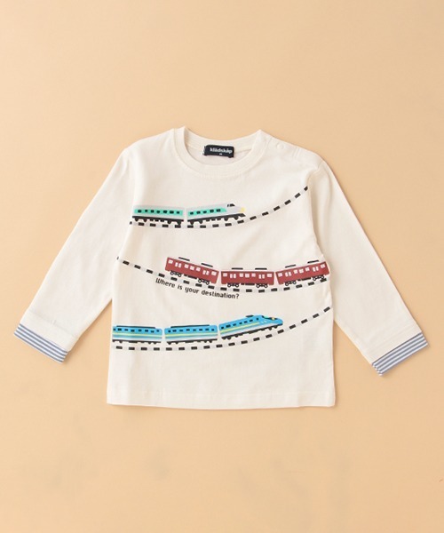 kladskap(クレードスコープ)の「電車プリント長袖Tシャツ(Tシャツ/カットソー・キッズ・ネイビー/アイボリー・90cm/120cm/110cm/80cm/130cm/100cm)」の2枚目の写真