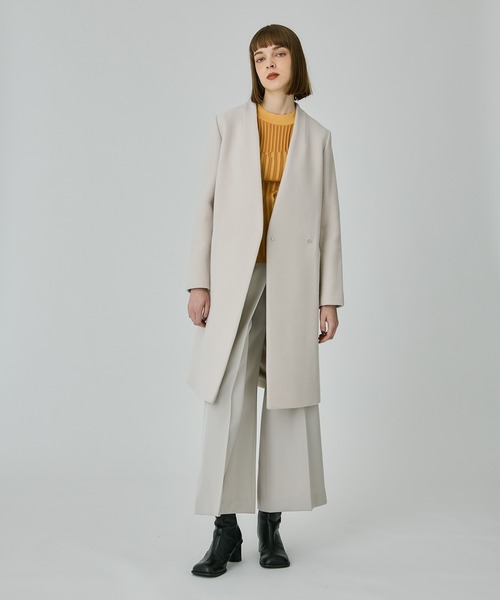 UNITED TOKYO カシミヤ混ノーカラーコート 3(L) チャコールグレー UNITED TOKYO カシミヤ混ノーカラーコート 3(L