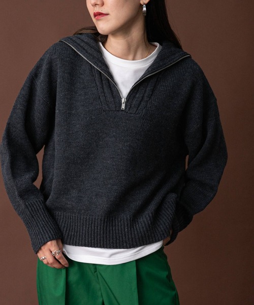 bohmal（ボマール）の「ハーフジップニット（ニット/セーター・レディース・ブラック/グレー/オフホワイト/イエロー・FREE）」の3枚目の写真