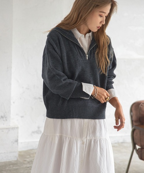 bohmal（ボマール）の「ハーフジップニット（ニット/セーター・レディース・ブラック/グレー/オフホワイト/イエロー・FREE）」の6枚目の写真