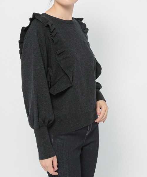 LOWRYS FARM（ローリーズファーム）の「コンパクトフリルニット　214929（ニット/セーター・レディース・ブラック/ブラウン/ベージュ/ブルー・FREE）」の13枚目の写真