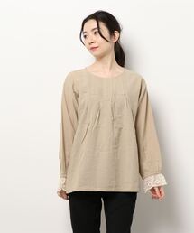 Samansa Mos2 | 袖口ギャザーレースピンタックブラウス(シャツ/ブラウス)