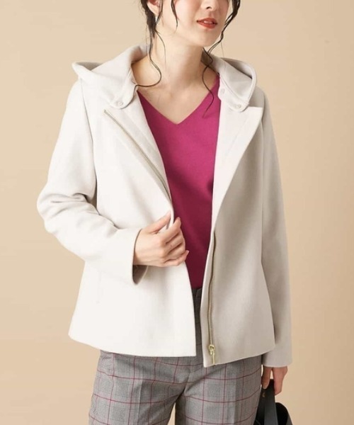 OFUON le MK（オフオンルエムケー）の「フード取り外しショートコート（その他アウター・レディース・ブラック/ブルー/ライトグレー・40/38）」の3枚目の写真