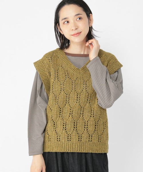 studio CLIP（スタディオクリップ）の「3ゲージリーフ柄ベスト（ベスト・レディース・ブラウン/オフホワイト/カーキ・FREE）」の3枚目の写真