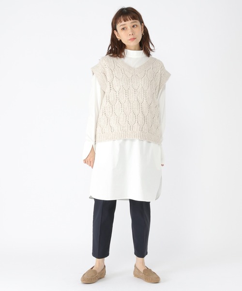 studio CLIP（スタディオクリップ）の「3ゲージリーフ柄ベスト（ベスト・レディース・ブラウン/オフホワイト/カーキ・FREE）」の4枚目の写真