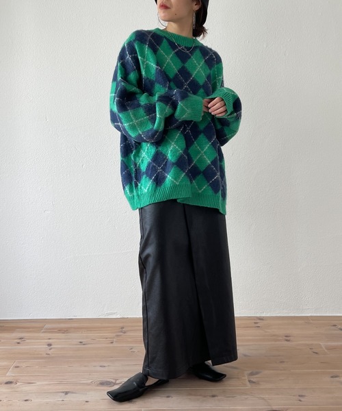 wee9s（ウィークス）の「over size argyle knit / オーバーサイズアーガイルニット（ニット/セーター・レディース・グリーン/ブラウン・FREE）」の14枚目の写真