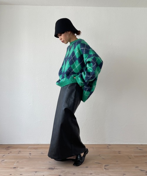 wee9s（ウィークス）の「over size argyle knit / オーバーサイズアーガイルニット（ニット/セーター・レディース・グリーン/ブラウン・FREE）」の15枚目の写真