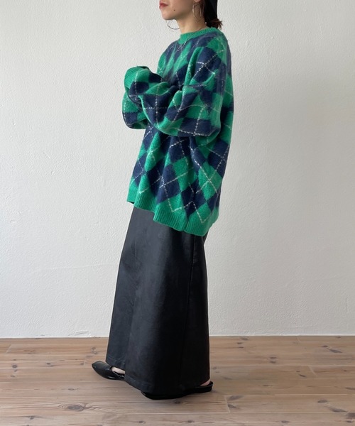 wee9s（ウィークス）の「over size argyle knit / オーバーサイズアーガイルニット（ニット/セーター・レディース・グリーン/ブラウン・FREE）」の16枚目の写真
