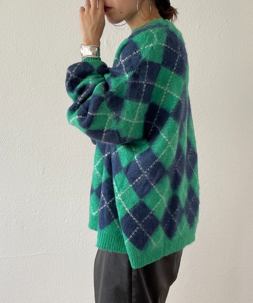 wee9s（ウィークス）の「over size argyle knit / オーバーサイズアーガイルニット（ニット/セーター・レディース・グリーン/ブラウン・FREE）」の18枚目の写真