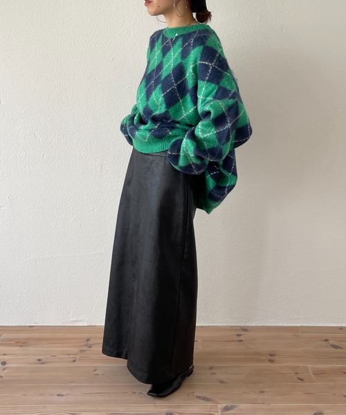 wee9s（ウィークス）の「over size argyle knit / オーバーサイズアーガイルニット（ニット/セーター・レディース・グリーン/ブラウン・FREE）」の20枚目の写真