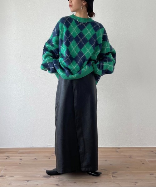 wee9s（ウィークス）の「over size argyle knit / オーバーサイズアーガイルニット（ニット/セーター・レディース・グリーン/ブラウン・FREE）」の22枚目の写真
