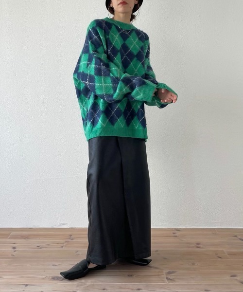 wee9s（ウィークス）の「over size argyle knit / オーバーサイズアーガイルニット（ニット/セーター・レディース・グリーン/ブラウン・FREE）」の21枚目の写真