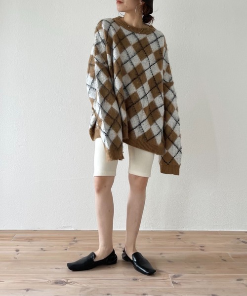 wee9s（ウィークス）の「over size argyle knit / オーバーサイズアーガイルニット（ニット/セーター・レディース・グリーン/ブラウン・FREE）」の7枚目の写真