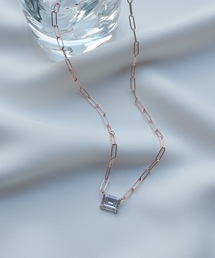 silver925 スクエアクリスタルガラスチェーンネックレス