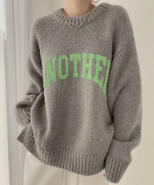 meJane（ミージェーン）の「ビックロゴ ニットプルオーバー（ニット/セーター・レディース・オフホワイト/グレー/モカ/グリーン/ピンク・FREE）」の3枚目の写真