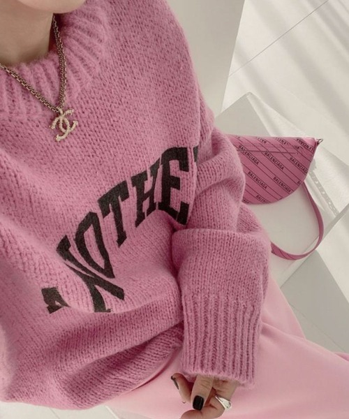 meJane（ミージェーン）の「ビックロゴ ニットプルオーバー（ニット/セーター・レディース・オフホワイト/グレー/モカ/グリーン/ピンク・FREE）」の5枚目の写真