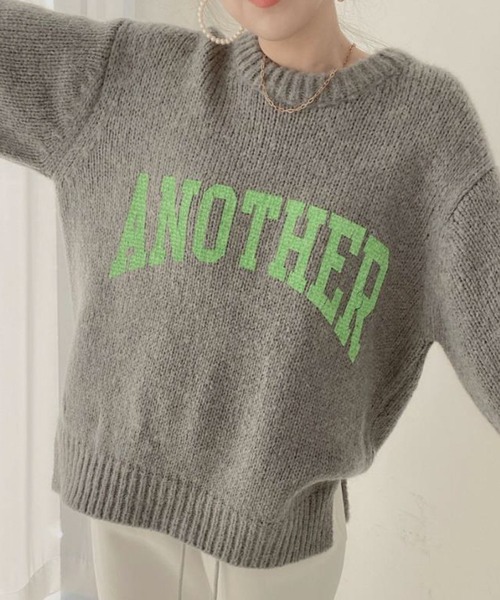 meJane（ミージェーン）の「ビックロゴ ニットプルオーバー（ニット/セーター・レディース・オフホワイト/グレー/モカ/グリーン/ピンク・FREE）」の9枚目の写真