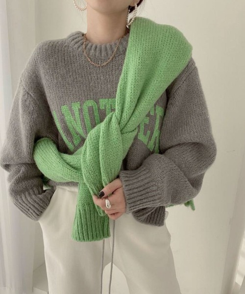 meJane（ミージェーン）の「ビックロゴ ニットプルオーバー（ニット/セーター・レディース・オフホワイト/グレー/モカ/グリーン/ピンク・FREE）」の16枚目の写真